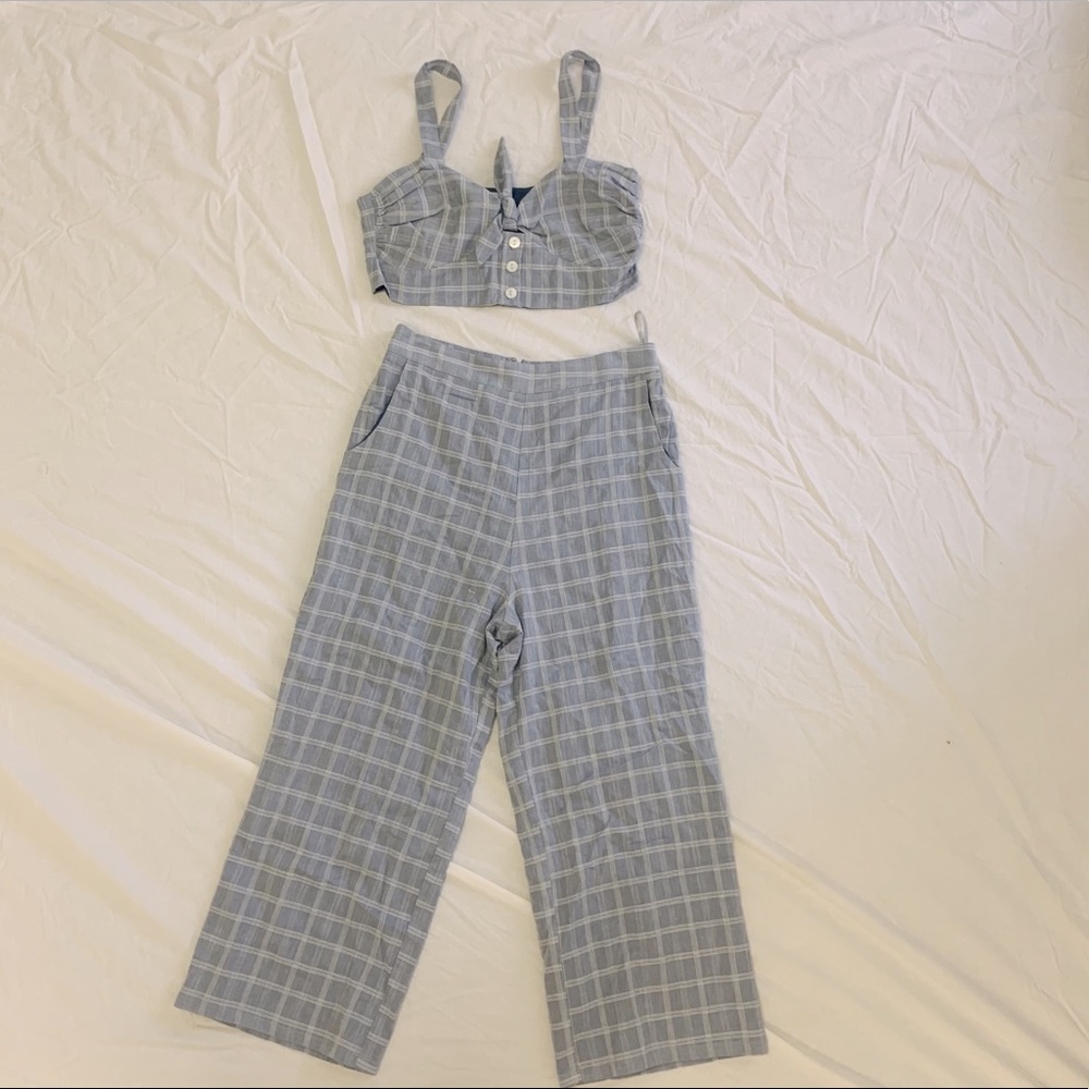 Lovers+Friends Gingham Set Pants & Tie Shirt NWOT